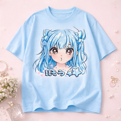 Kawaii Blue Anime Girl Regular Fit T-Shirt for Women ✨