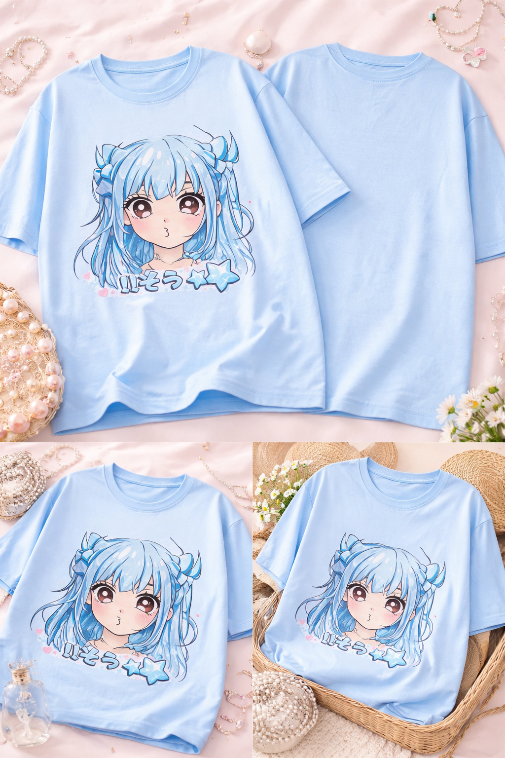 Kawaii Blue Anime Girl Regular Fit T-Shirt for Women ✨